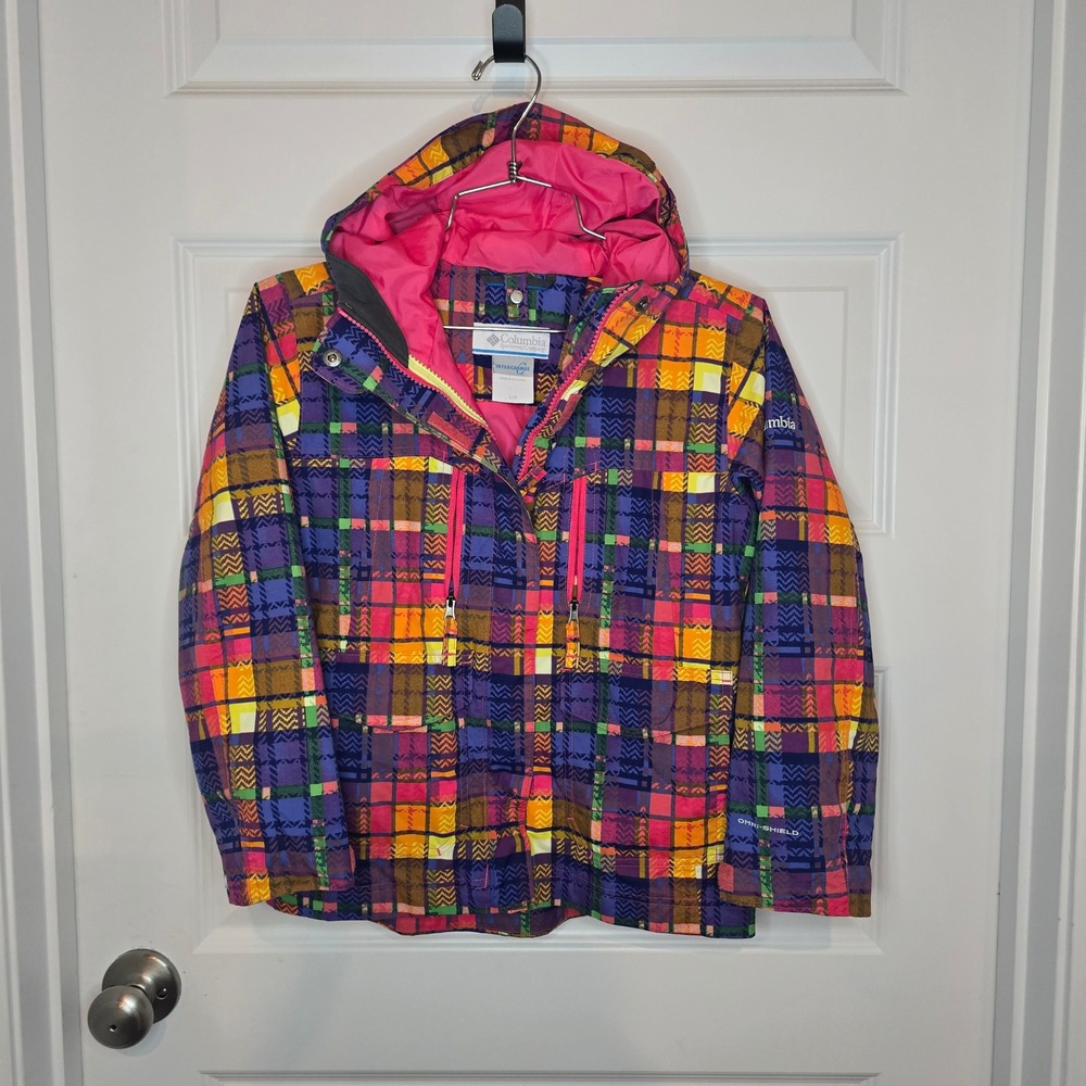 Columbia Interchange Ski Jacket Girls 7/8 Multicolor Plaid Omni-Shield Coat